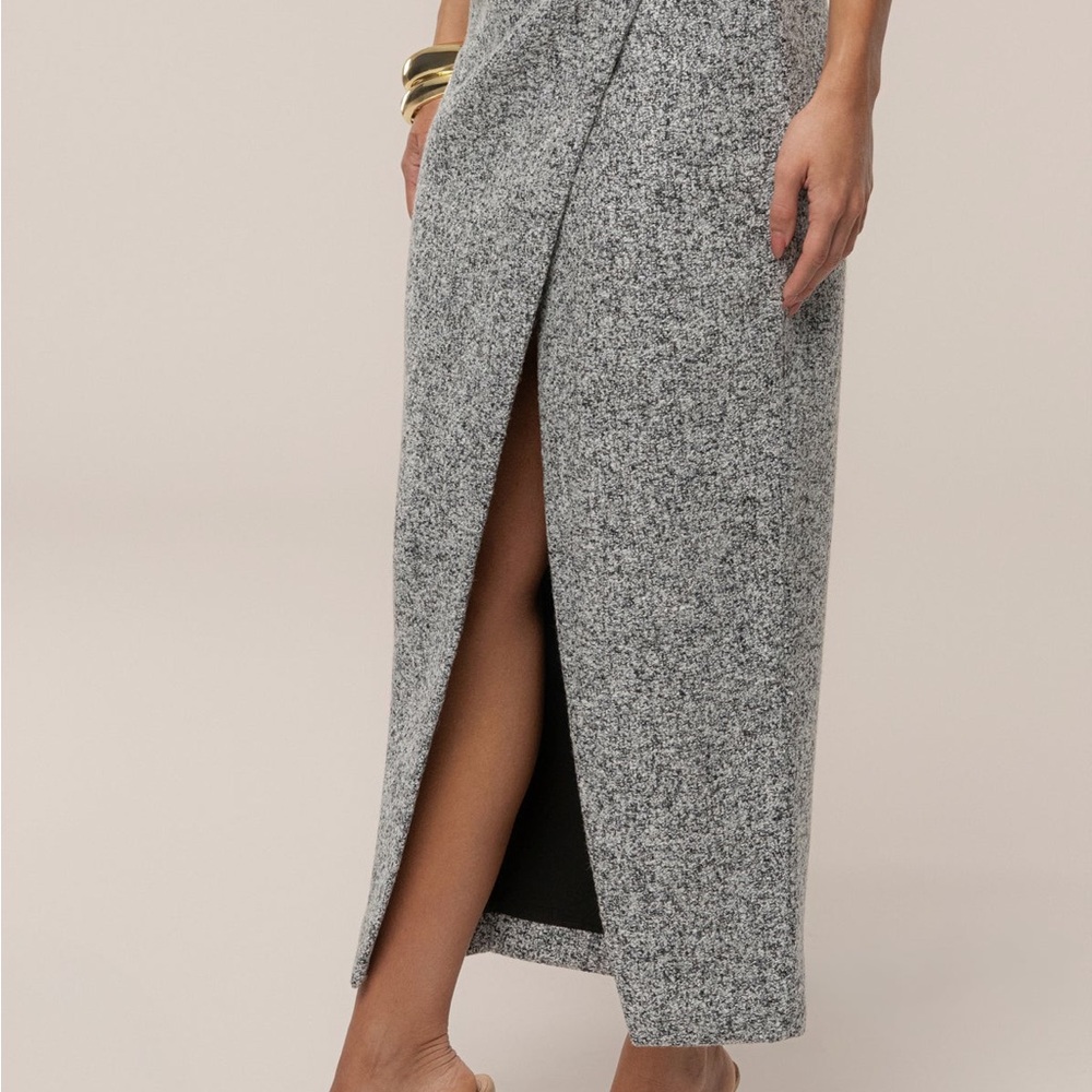 J LUX Label Gisele Gray Tweed Slit Women's Skirt - Picture 4 of 11